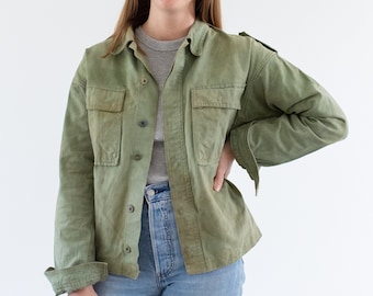 Vintage Sage Green Army Shirt Jacket | Unisex Painter Cotton Canvas Button Up OverShirt | XS S |