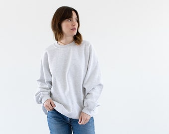 Vintage Light Heather Grey Sweatshirt | Unisex Blank Gray Cozy Fleece Sweat | Made in USA | XL XXL |