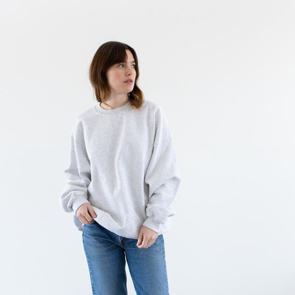 Vintage Light Heather Grey Sweatshirt | Unisex Blank Gray Cozy Fleece Sweat | Made in USA | XL XXL |