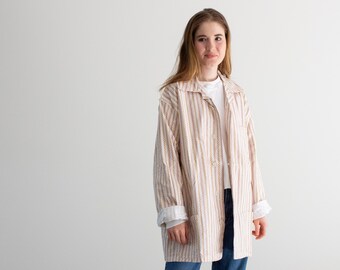 Vintage Green White Striped Shirt Jacket | Unisex Flannel