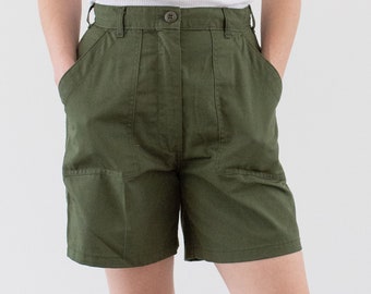 Vintage 25 26 27 28 29 Waist Poly Cotton Green Fatigue Shorts | OG 507 Army Shorts | Zipper Fly |