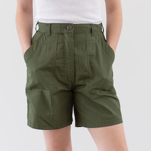 Vintage 25 26 27 28 29 Waist Poly Cotton Green Fatigue Shorts | OG 507 Army Shorts | Zipper Fly |