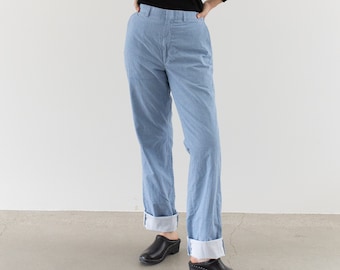 Vintage 33 Waist Light Blue Trousers | Unisex High Rise Zipper Fly Cotton Pants | Made in USA |