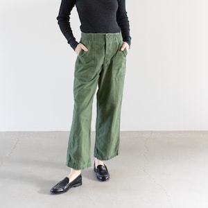 Vintage 27 Waist Olive Green Army Pants Unisex Utility Fatigues Military Trouser Button Fly F544 image 1