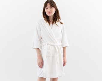 Châle de bain en tissu éponge blanc vintage des années 60 | Peignoir veste à manches courtes | Fabriqué aux États-Unis | S |