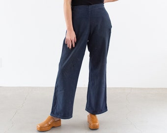 Vintage 29 Waist Navy Blue Denim Broadfall Trousers | Unisex Painter High Rise Sailor Pants |