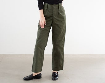 Vintage 28 29 30 Waist Olive Green Herringbone Twill Fatigues | Unisex Portuguese Pleat Trousers | Portugal Army Pants | F526