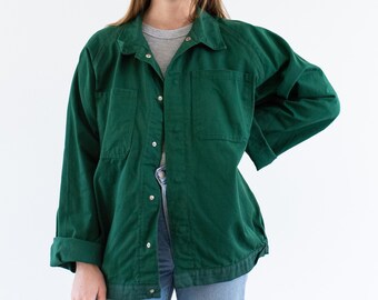 Vintage Emerald Green Work Jacket | Unisex Two Pocket Snap Cotton Utility | Made in Italy | L XL | IT473