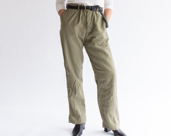 Vintage 31 34 Waist Olive Grey Utility Pant | Unisex Lightweight High Waist Cotton Pants | Herringbone Twill Workwear Trousers | M L
