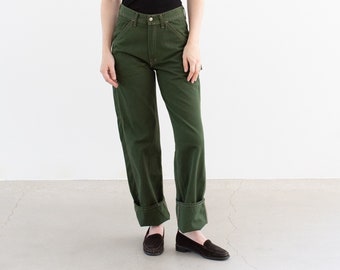 【新品】GREEN CLOTHING PAINTER PANTS 24-25 Vintage 26 27 28 Waist Forest Green Cotton Utility Painter