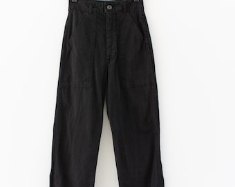 Vintage 22 23 Waist Black Cotton SLIM Utility Pant | Kids Unisex Zipper Fly Straight Leg Utility Pant Trouser | BF020 | XXS XS