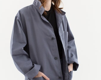 Vintage Grey Chore Coat | Unisex Cotton Utility Work Jacket | Made in Italy | L XL | IT415