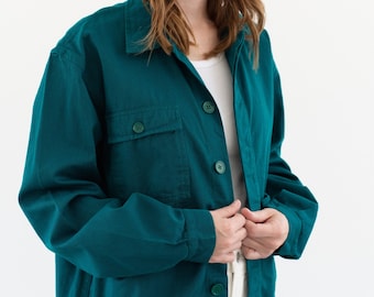 Vintage Emerald Green Single Pocket Work Jacket | Unisex Cotton Utility | Made in Italy | M L | IT459
