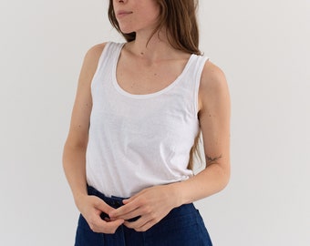 The Bosio Tank | Vintage White Tank Top | 100% Paper Thin Cotton Singlet | Scoop Neck Undershirt | XS S |