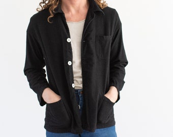 Vintage Overdye Black Flannel Shirt Jacket | Unisex Chore Pajama shirt | Euro Pyjama Blouse | M L | P6
