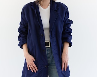 manteau de corvée bleu foncé vintage | Veste de travail militaire utilitaire unisexe en coton bleu marine | Fabriqué en Italie | TG | IT181