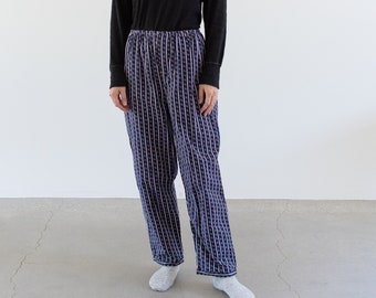 Vintage 26-32 Waist Stripe Print Flannel Elastic Easy Pant | High Waist Holiday Cotton Pajama Pants | FL060