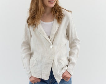 Antique Simple Linen off White Jacket | Mother of Pearl Buttons Artist Blazer | XS |