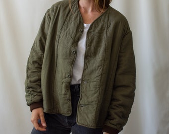 Vintage Olive Green Cotton Quilt Jacket | Unisex Euro Liner Puffer Coat | S M L  | CC003