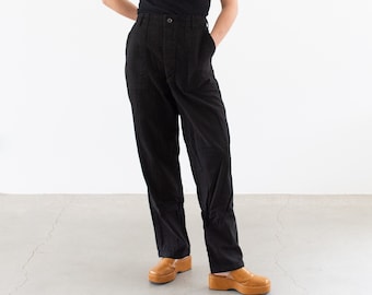 Vintage 32 Waist Black Utility Trousers | Unisex Painter 60s Button Fly High Waist Workwear Pants | Overdye OG107 | P155