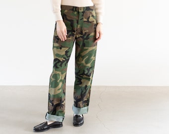 Pantalon camouflage taille 29 vintage | Popeline de coton utilitaire Fatigues Vert Marron | Camouflage nuage militaire | F548