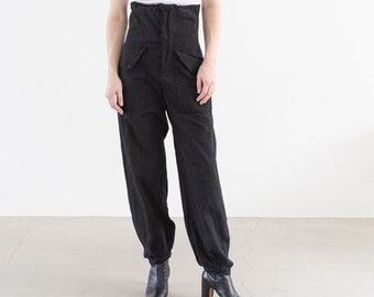 Vintage 31 Waist Ultra High Rise Buckle Back Black Cotton Twill Chinos | Straight Leg Utility Pant Trouser | P181