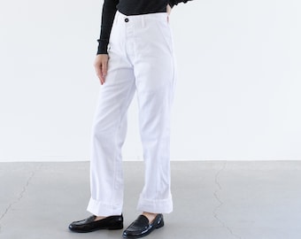 Vintage 31 34 39 42 Waist White Cotton Blend Utility Pants | Unisex High Rise Button Fly Trousers | WP004