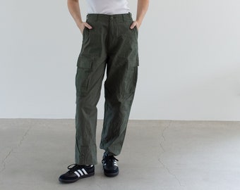 Vintage 28 29 30 31 32 33 34 35 36 Waist Olive Green Cargo Fatigues | Unisex Side Pocket Cargo Trousers | Army Pants | F497