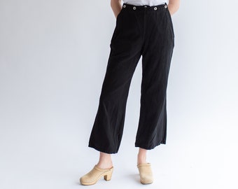 Vintage 27 28 29 30 32 Waist Black Herringbone Twill Sailor Pants | Six Button Front Nautical Trousers  | Broadfall |