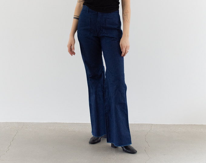 Vintage 29 Waist Dark Blue Jean | 70s Kick Flare Denim | Hi Rise Navy Pants Jeans | Flares Dungarees | FL026