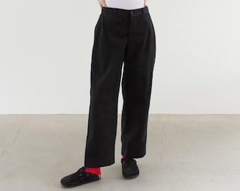 Vintage 30 Waist Black Cotton Twill Chinos | High Rise Unisex Straight Leg Utility Pant Trouser | P198