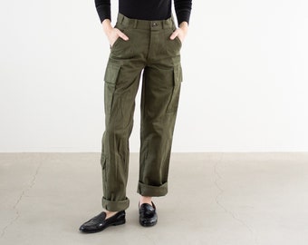 Vintage 28 Waist Olive Green Fatigues | Unisex Side Pocket Cargo Trousers | Army Pants | F527