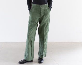 Vintage 28 Waist Olive Green Army Pants | Unisex Utility Fatigues Military Trouser | Button Fly | F536