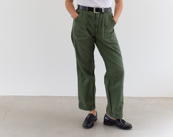 Vintage 31 Waist Olive Green Army Pants | Utility Fatigues Military Trouser | Zipper Fly | F225