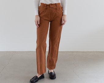 Vintage 26 waist Overdye Rust Orange Denim Broadfall Trousers | High Waist Workwear Pants | Sailor Pants |