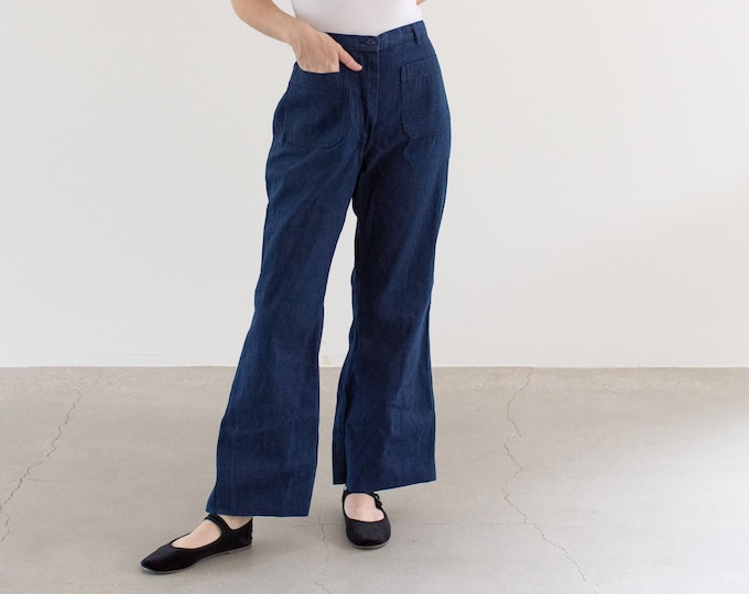 Vintage 29 31 33 Waist Dark Wash Flare Denim | 70s Blue bell Bottom Sailor Kick Flares Nautical | 1970 Jane Birkin Jean | FL041