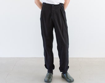 Vintage 29-41 Waist Black Easy Pant | Unisex High Waist Cotton Lightweight Pants | Pool Lounge Artist Over Pants | P203