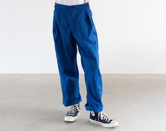 Vintage 29-41 Waist Matisse Blue Workwear Trousers | Unisex Lightweight High Waist Cotton Pants | Bright Blue Chino Waist