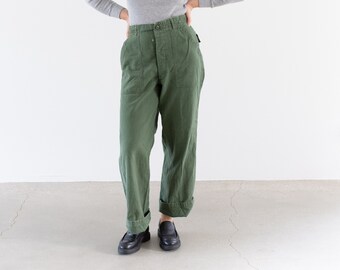 Vintage 28 Waist x 30 Inseam Olive Green Army Pants | Unisex Utility Fatigues Military Trouser | Button Fly | F505