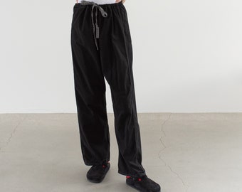 Vintage 24-34 Waist Black Drawstring Easy Pant | Pocket High Waist Cotton Pants | S M | P185