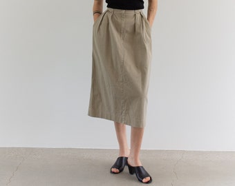 Vintage 24 25 Waist Khaki Cotton Pleated Pencil Skirt | Made in USA | XXS XS |