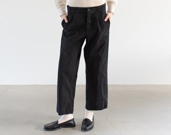 Vintage 31 Waist Black Pleat Cotton Twill Chinos | Button Fly Taper Leg Trouser | Overdye | P150