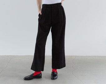 Vintage 30 Waist Black Cotton Twill Chinos | High Rise Unisex Straight Leg Utility Pant Trouser | P199