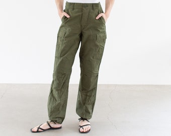 Vintage 27 28 29 30 31 Waist Olive Green Ripstop Cargo Fatigues | Unisex Side Pocket Cargos Trousers | Army Pants | F492