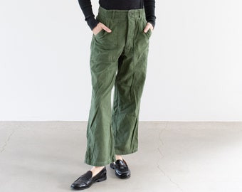 Vintage 28 Waist Olive Green Army Pants | Unisex Utility Fatigues Military Trouser | Button Fly | F541