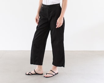 The Avignon Pants | Vintage Tab Pleat Black Cotton Trouser | 27 28 29 30 31 32 33 34 35 36 39 Waist Straight Wide Leg High Waist Unisex |