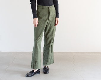 Vintage 27 28 29 Waist Olive Green Army Pants | Unisex Utility Fatigues Military Trouser | Button Fly | F542