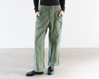 Vintage 28 Waist Olive Green Army Pants | Unisex Utility Fatigues Military Trouser | Zipper Fly | F532