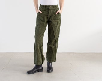 Vintage 28 Waist Olive Green Army Pants | Unisex Utility Fatigues Military Trouser | Zipper Fly | F483