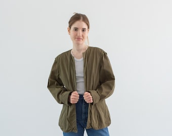 Vintage Green Liner Jacket | 60s Zig Zag Reversible Quilted Cotton Coat | S | L1